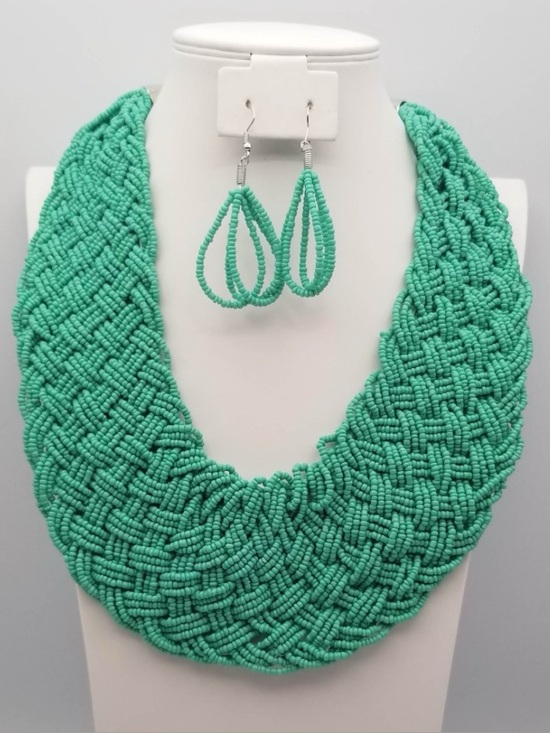 Jewelry - Turquoise Beaded Statement Necklace with Matching Earrings
